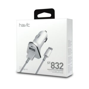 Dual cigarette lighter charger with Type C cable - Image 1